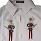 Dolce & Gabbana White Rabbit Patch Silk Collared Blouse Top