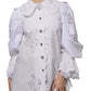 Dolce & Gabbana White Cotton Lace Trim Collared Blouse Top