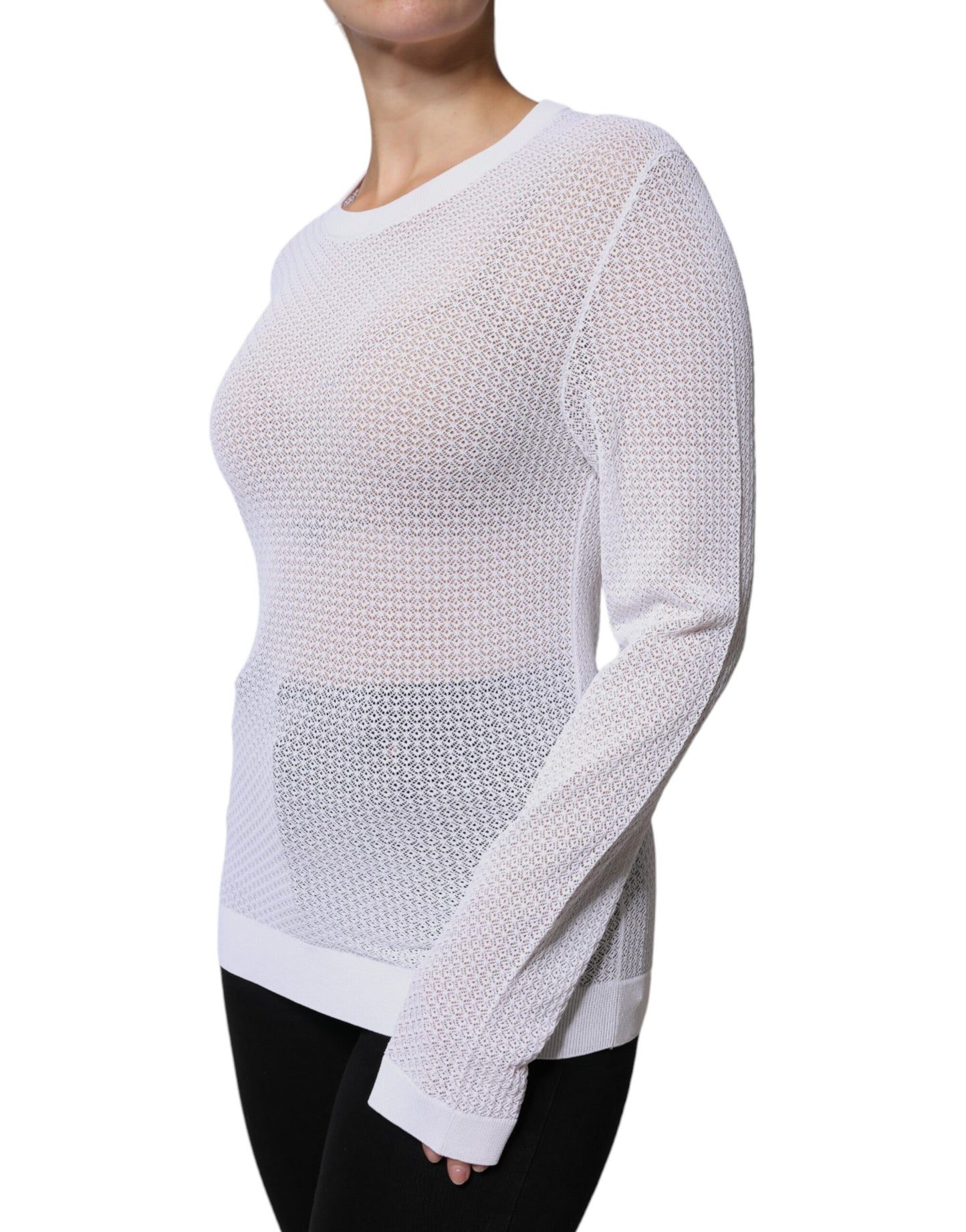 Dolce & Gabbana White Mesh See Through Long Sleeves Top