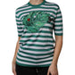 Dolce & Gabbana White Green Stripe Leaf Crew Neck T-shirt