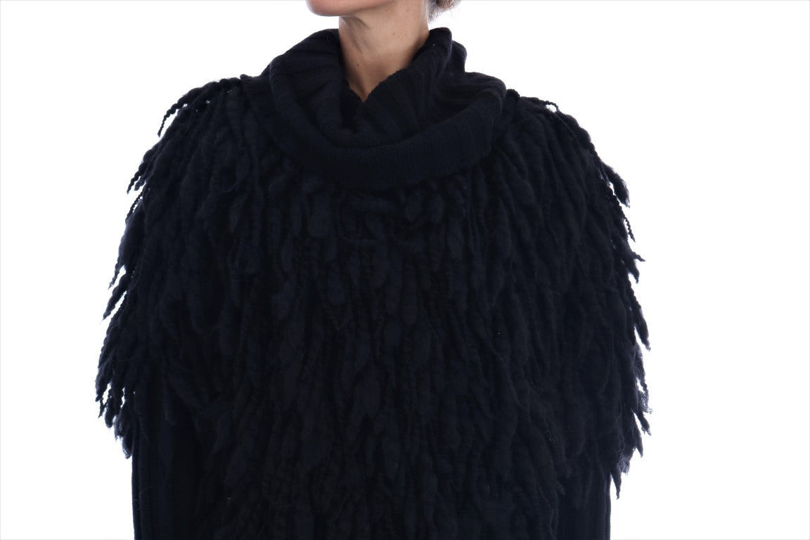 Dolce & Gabbana Elegant Black Fringed Wool-Cashmere Sweater