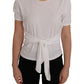 Dolce & Gabbana Elegant White Wrap Blouse with Crystal Accents