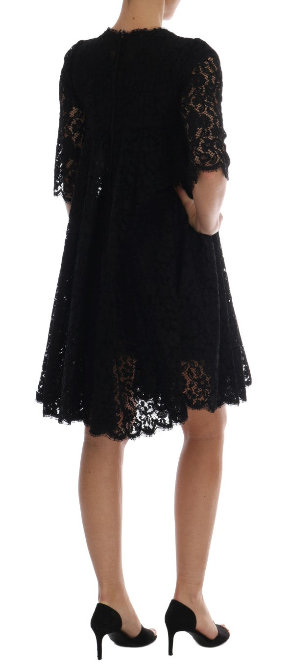 Dolce & Gabbana Elegant A-Line Lace Dress with Crystal Details