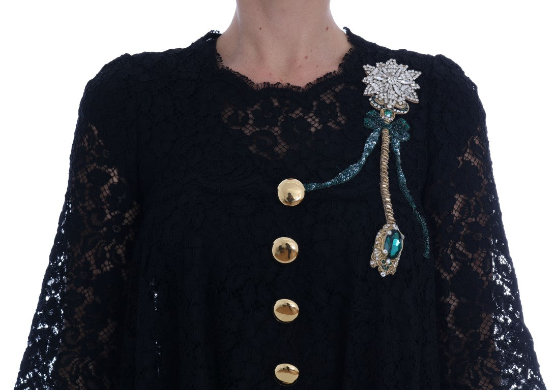 Dolce & Gabbana Elegant A-Line Lace Dress with Crystal Details