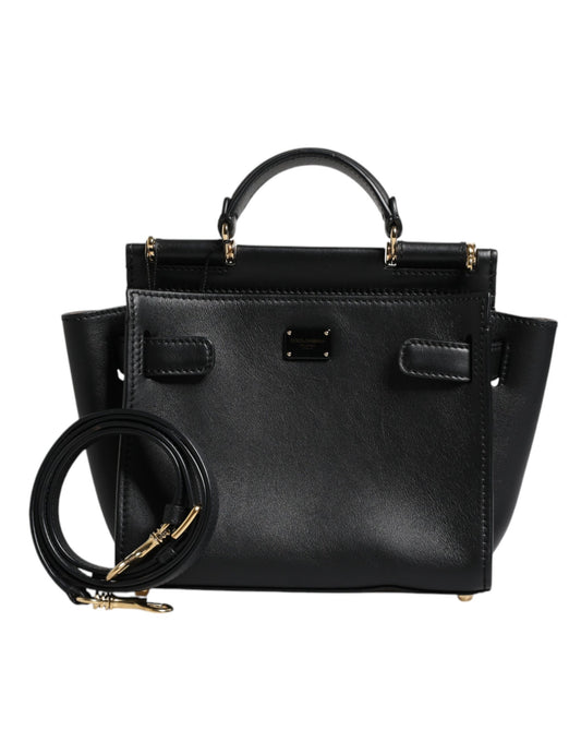 Dolce & Gabbana Black Brown Leather Top Handle Sicily Crossbody Bag