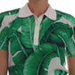 Dolce & Gabbana Elegant Silk Polo Top with Banana Leaf Motif