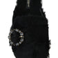 Dolce & Gabbana Black Lamb Fur Suede Slides with Crystal Studs