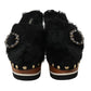 Dolce & Gabbana Black Lamb Fur Suede Slides with Crystal Studs