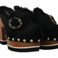 Dolce & Gabbana Black Lamb Fur Suede Slides with Crystal Studs