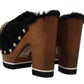 Dolce & Gabbana Black Lamb Fur Suede Slides with Crystal Studs