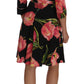 Dolce & Gabbana Elegant Black Shift Dress with Pink Tulips Print