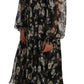 Dolce & Gabbana Black Floral Silk Midi Dress with Luxe Craftsmanship