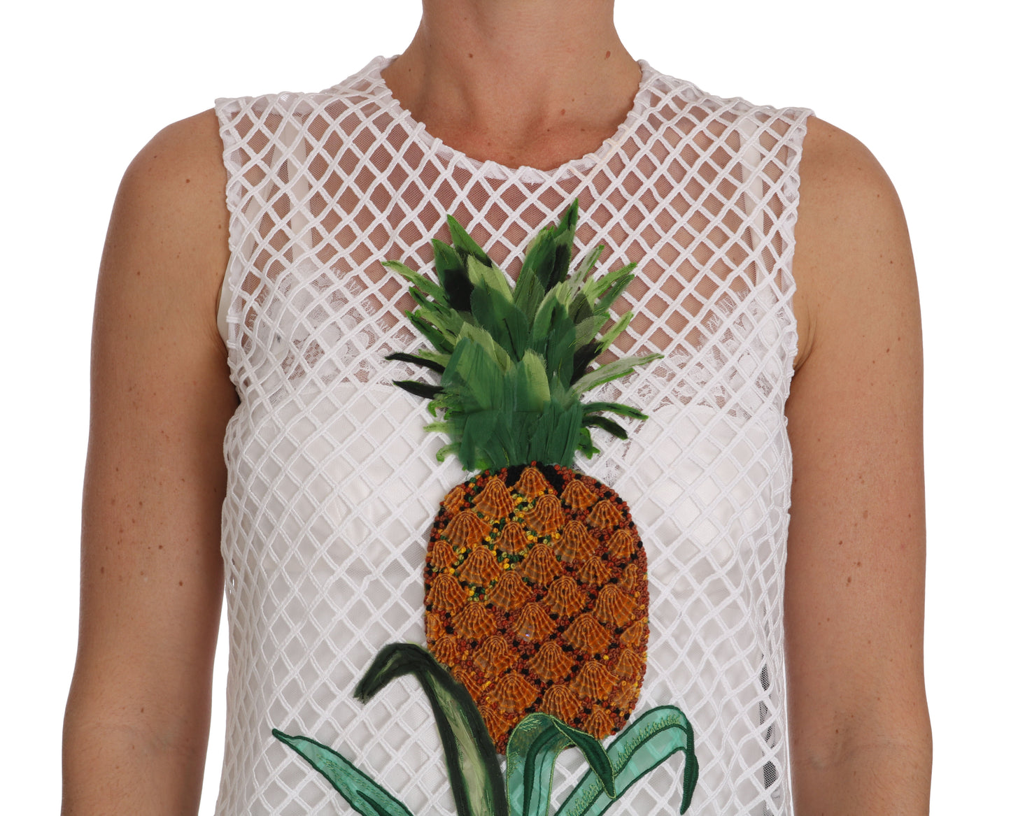 Dolce & Gabbana Chic Pineapple Applique Midi Shift Dress