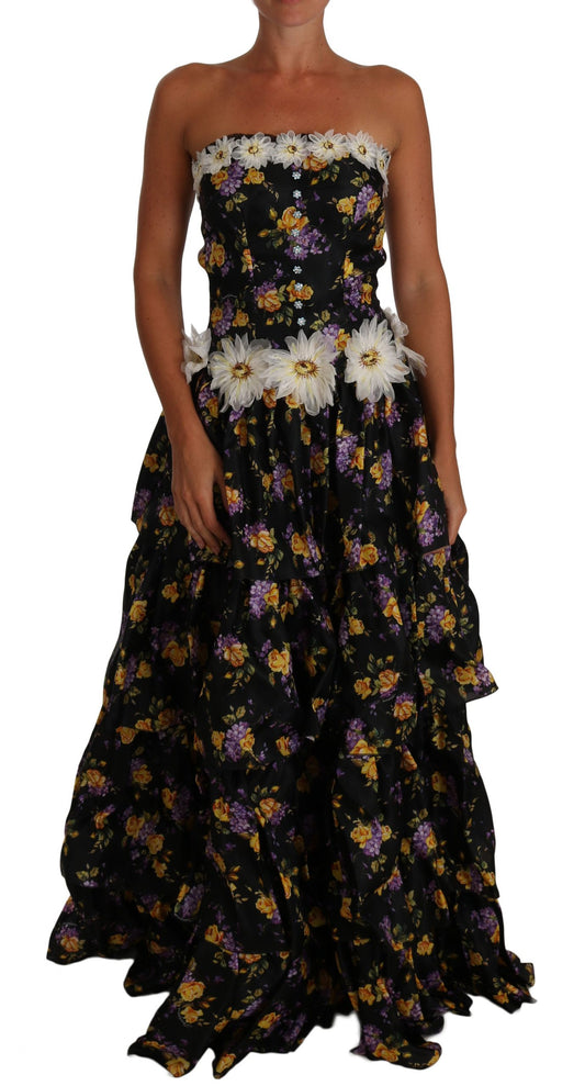 Dolce & Gabbana Elegant Floral Silk Maxi Dress with Embellishments