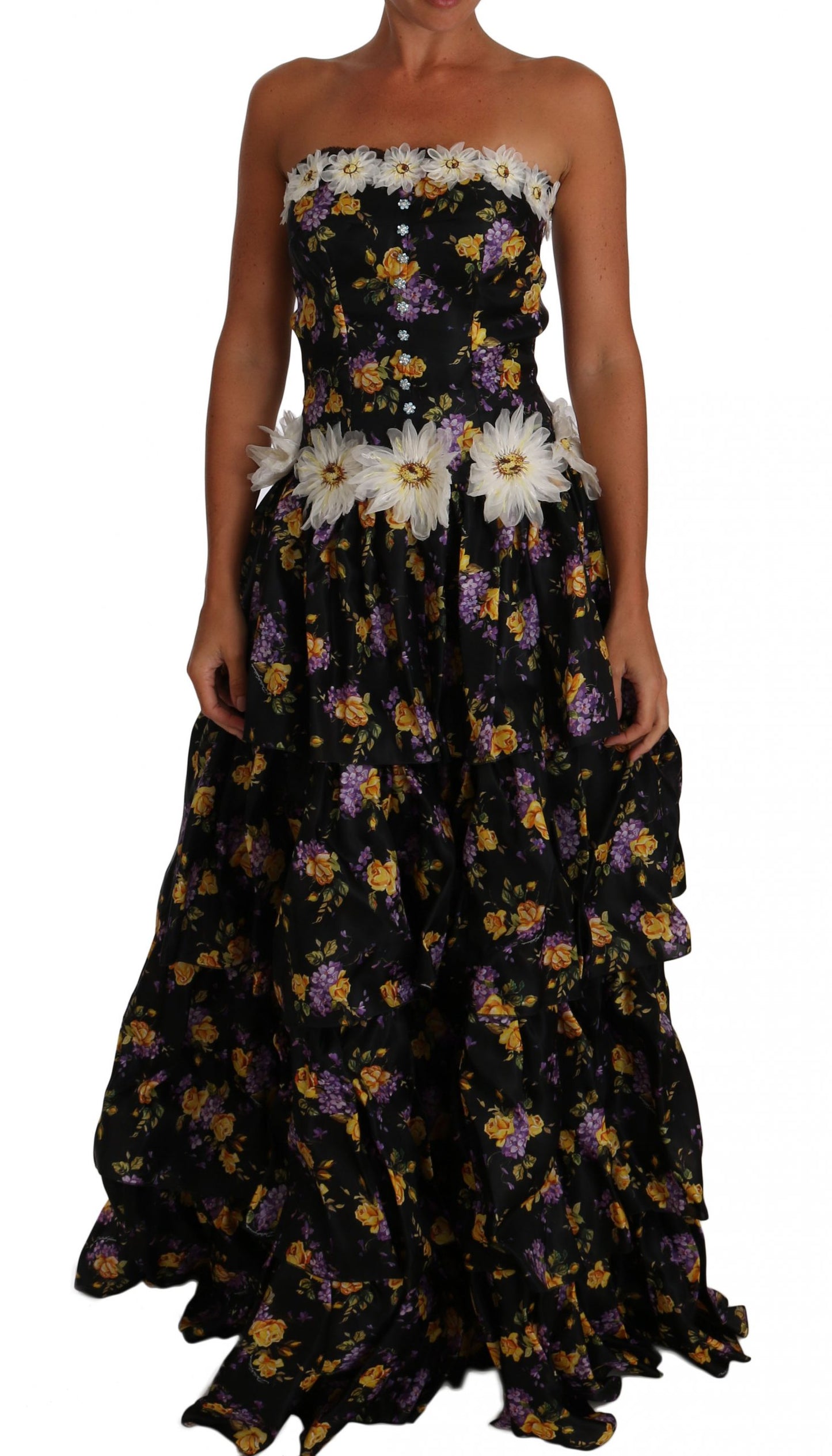 Dolce & Gabbana Elegant Floral Silk Maxi Dress with Embellishments