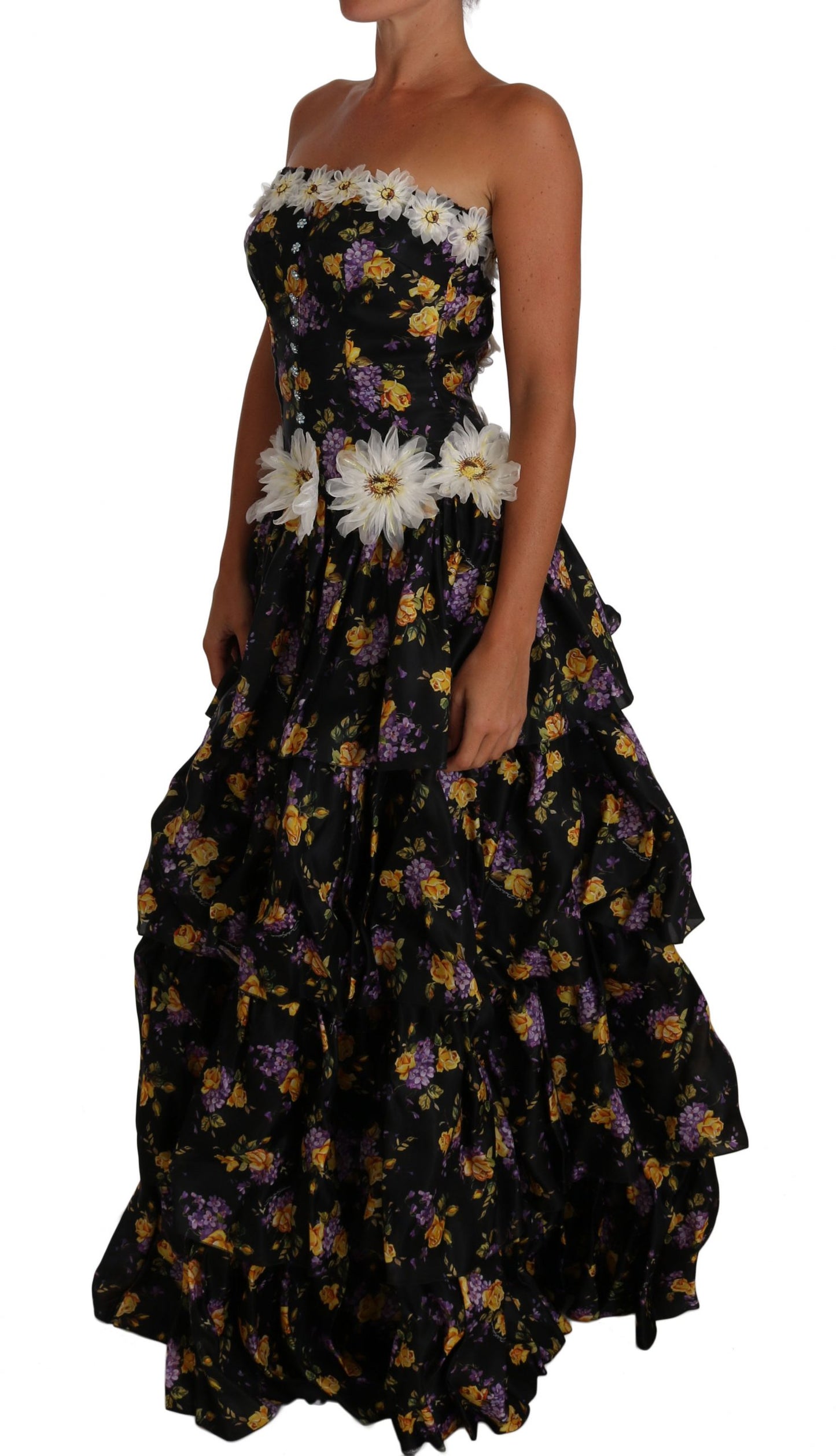 Dolce & Gabbana Elegant Floral Silk Maxi Dress with Embellishments