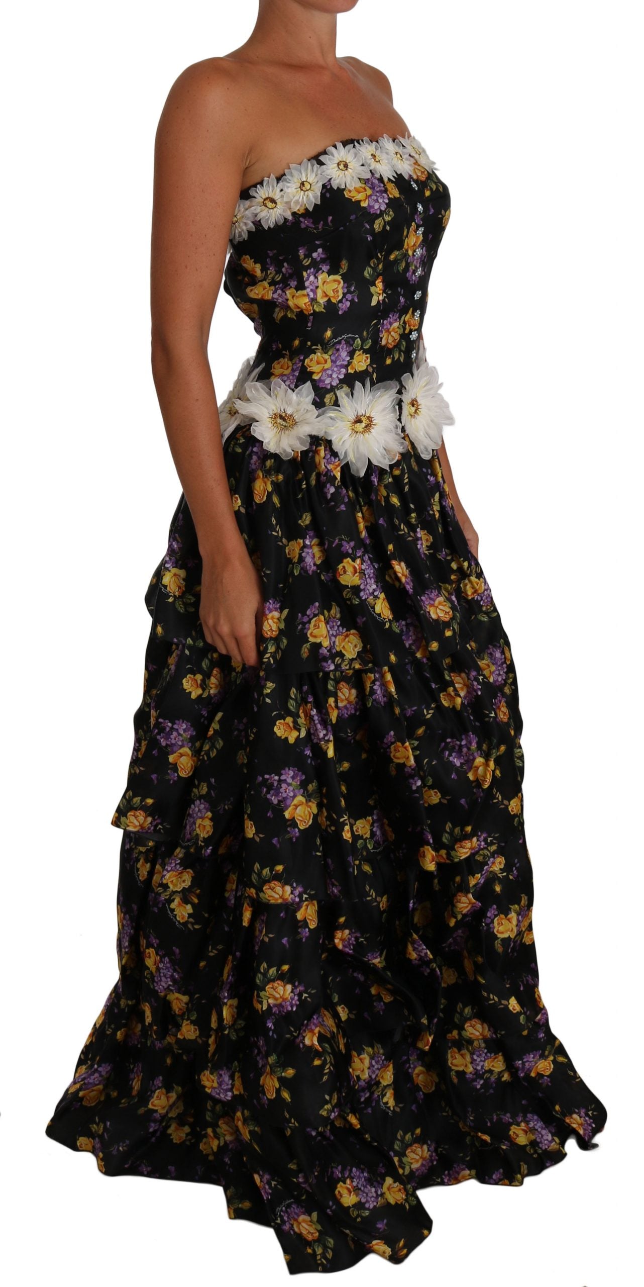 Dolce & Gabbana Elegant Floral Silk Maxi Dress with Embellishments