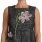 Dolce & Gabbana Elegant Gray Mini A-Line Dress with Purple Tulip