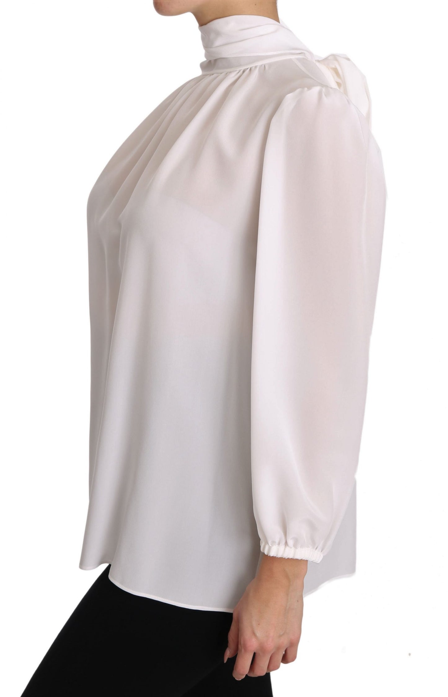 Dolce & Gabbana Elegant White Silk Longsleeve Top