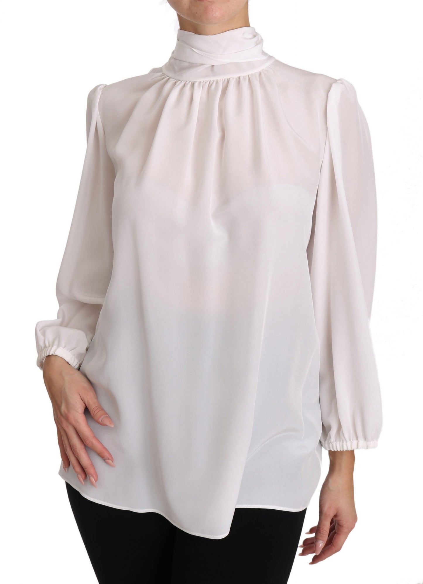 Dolce & Gabbana Elegant White Silk Longsleeve Top