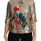 Dolce & Gabbana Gold Parrot Motif Crewneck Blouse with Crystals