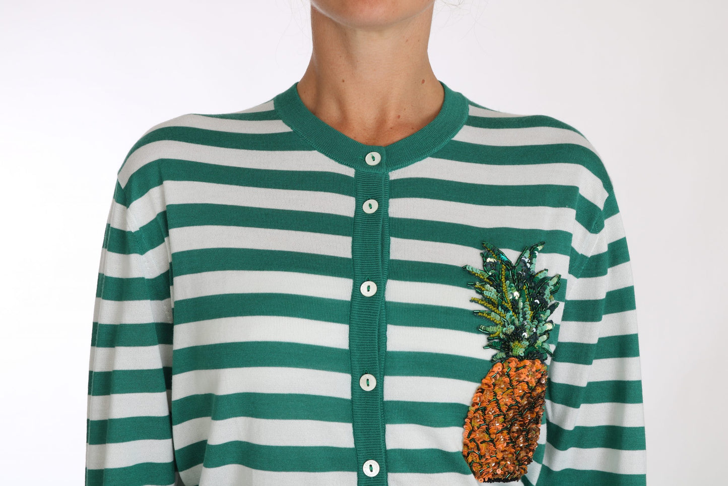 Dolce & Gabbana Embroidered Pineapple Cashmere-Silk Cardigan