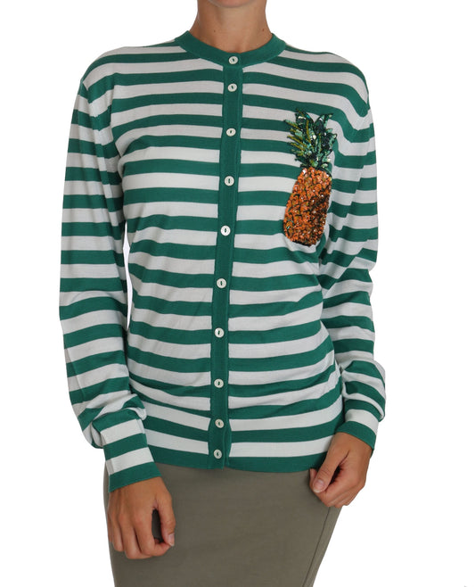 Dolce & Gabbana Embroidered Pineapple Cashmere-Silk Cardigan