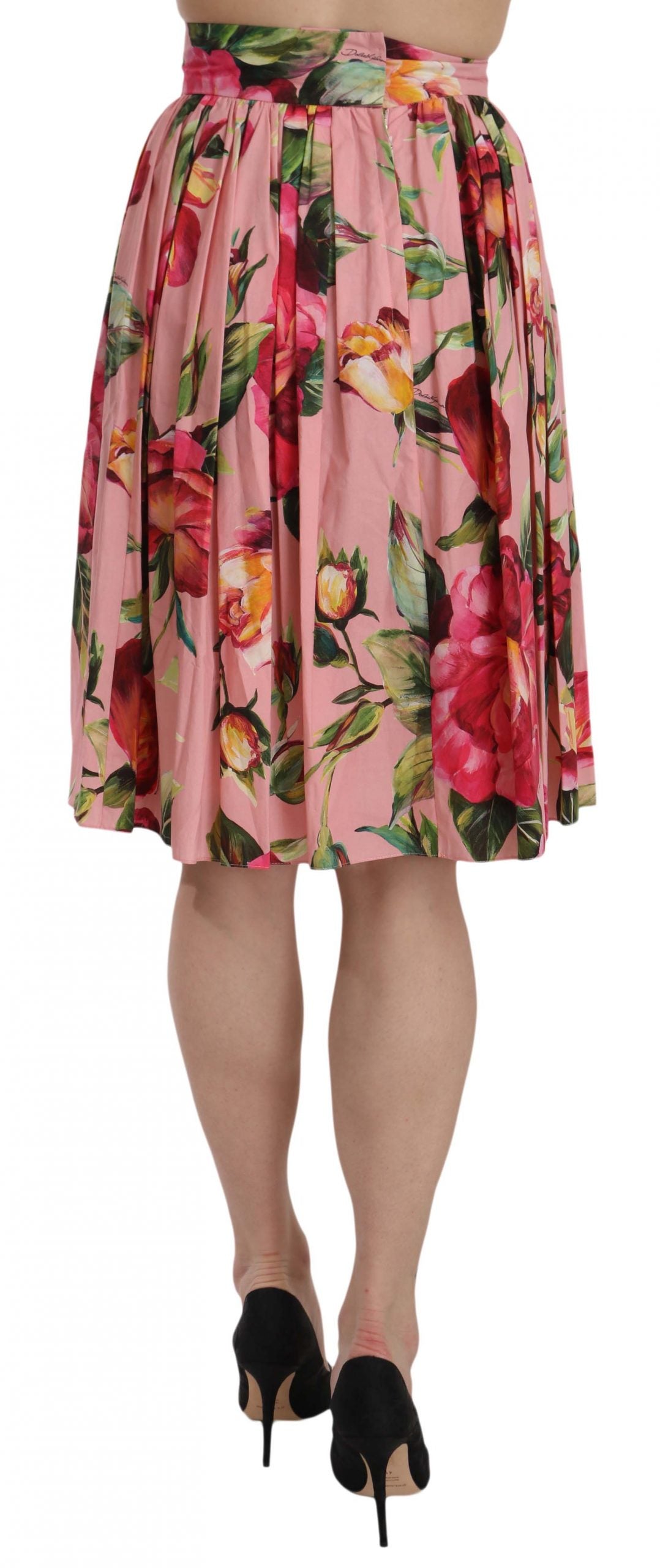 Dolce & Gabbana Elegant Pink Rose Print Flare Skirt