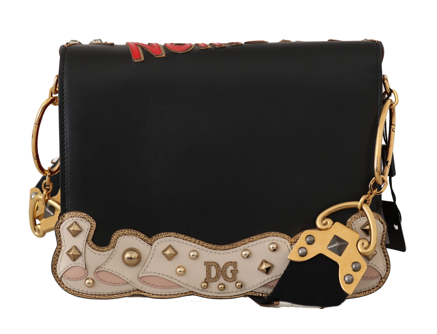 Dolce & Gabbana Chic Leather Lucia Shoulder Bag with Crystal Embellishments