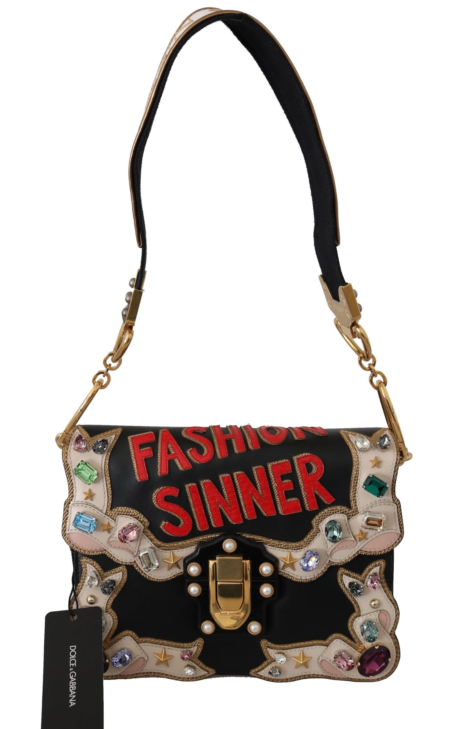 Dolce & Gabbana Chic Leather Lucia Shoulder Bag with Crystal Embellishments