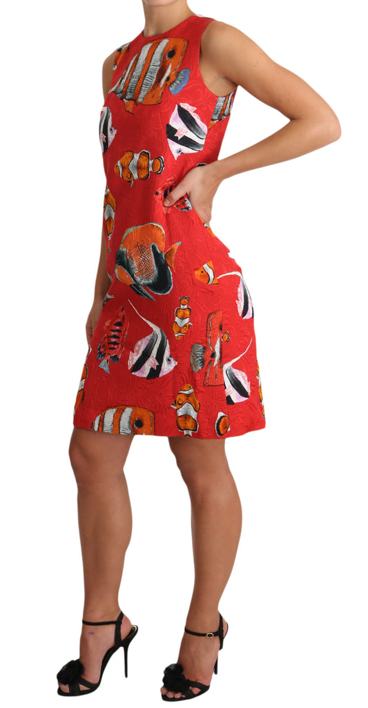 Dolce & Gabbana Chic Red Fish Print Sleeveless Shift Dress