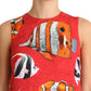 Dolce & Gabbana Chic Red Fish Print Sleeveless Shift Dress