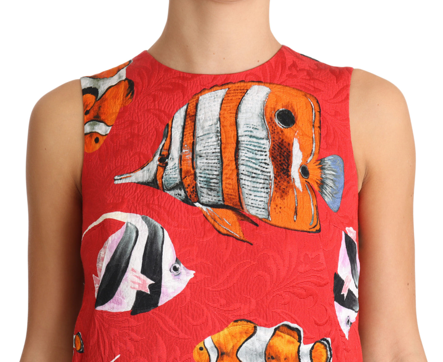 Dolce & Gabbana Chic Red Fish Print Sleeveless Shift Dress