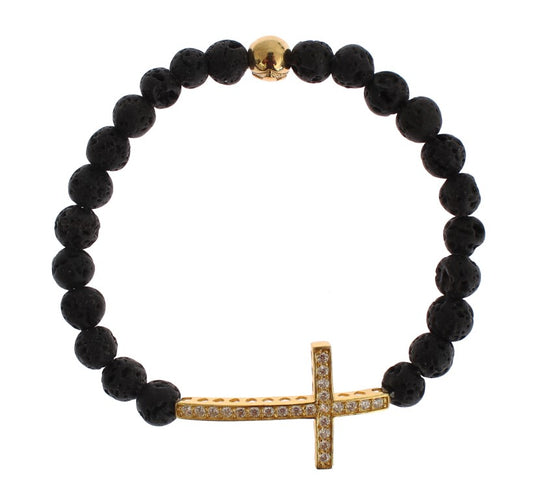 Nialaya Elegant Gold & Black Lava Stone Bracelet