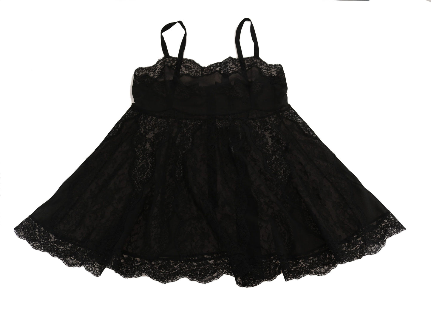 Dolce & Gabbana Elegant Black Silk Lace Chemise Dress