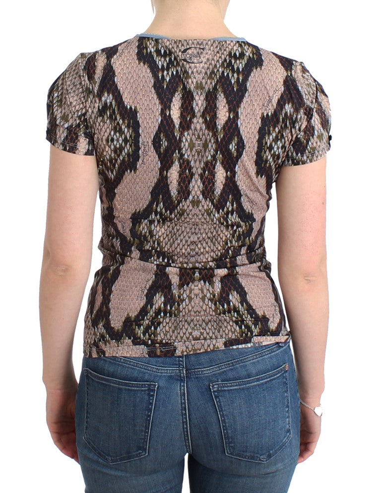 Cavalli Sleek Snake Print Crewneck T-Shirt