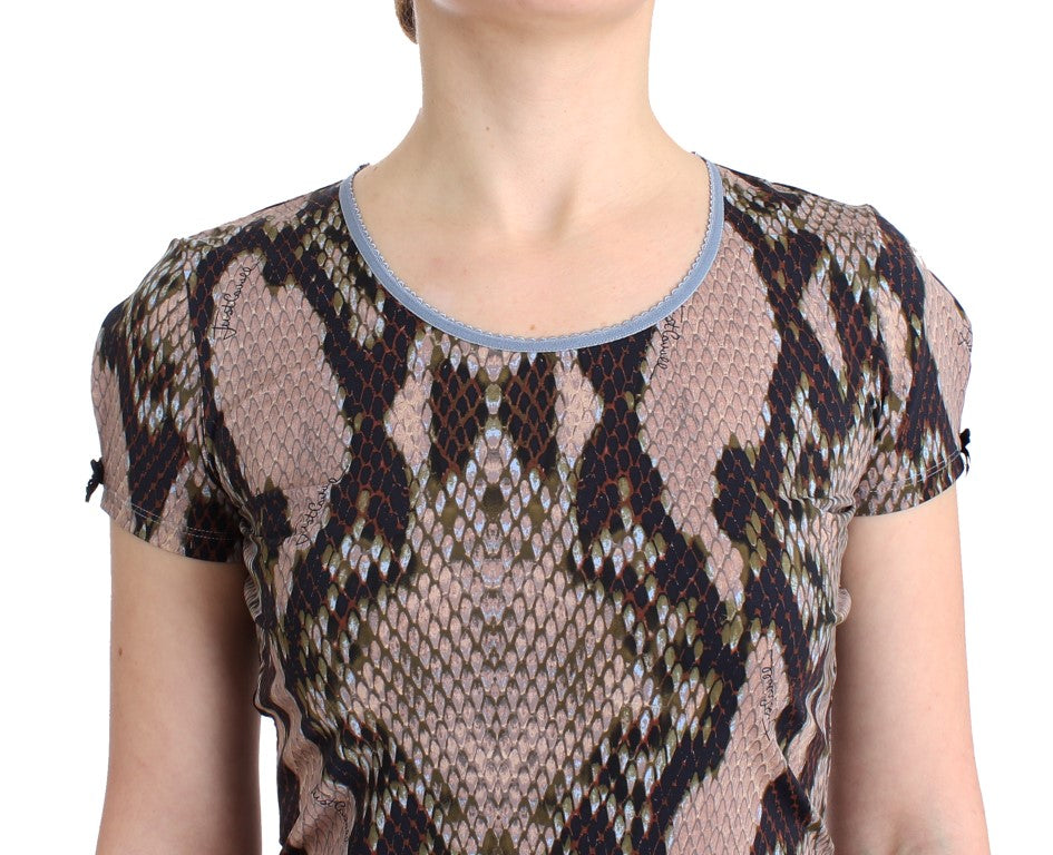 Cavalli Sleek Snake Print Crewneck T-Shirt