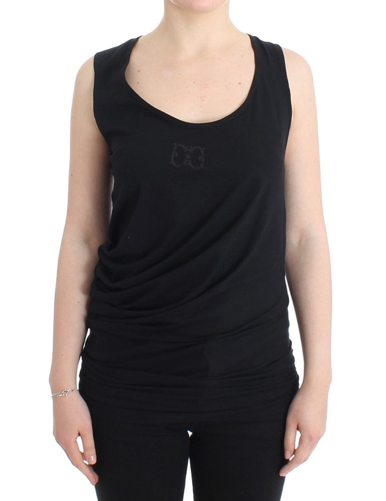 Cavalli Elegant Black Tank Top with Logo Detail