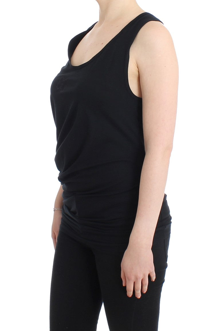 Cavalli Elegant Black Tank Top with Logo Detail