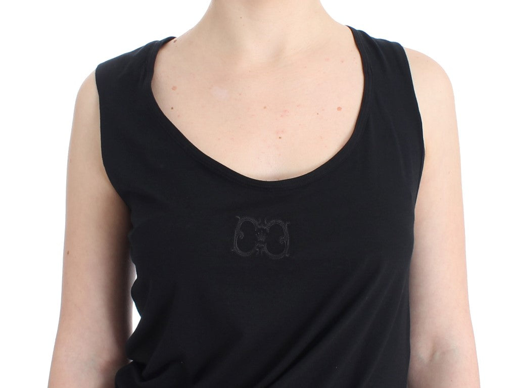 Cavalli Elegant Black Tank Top with Logo Detail