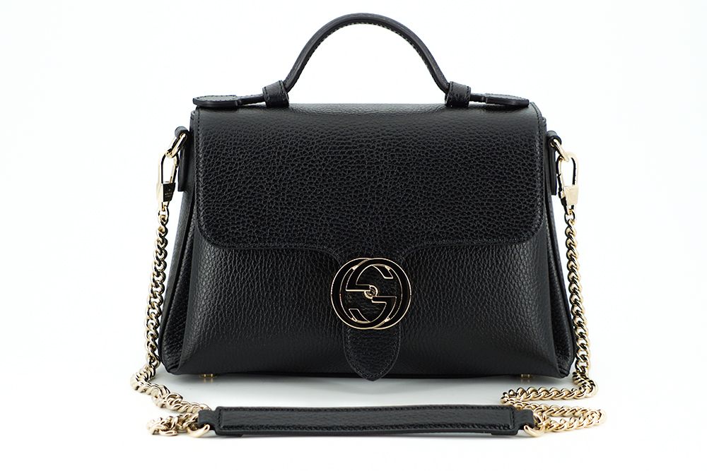 Gucci Elegant Black Leather Chain Shoulder Bag