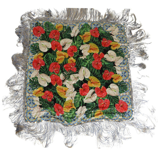 Dolce & Gabbana Elegant Floral Silk Scarf with Fringes