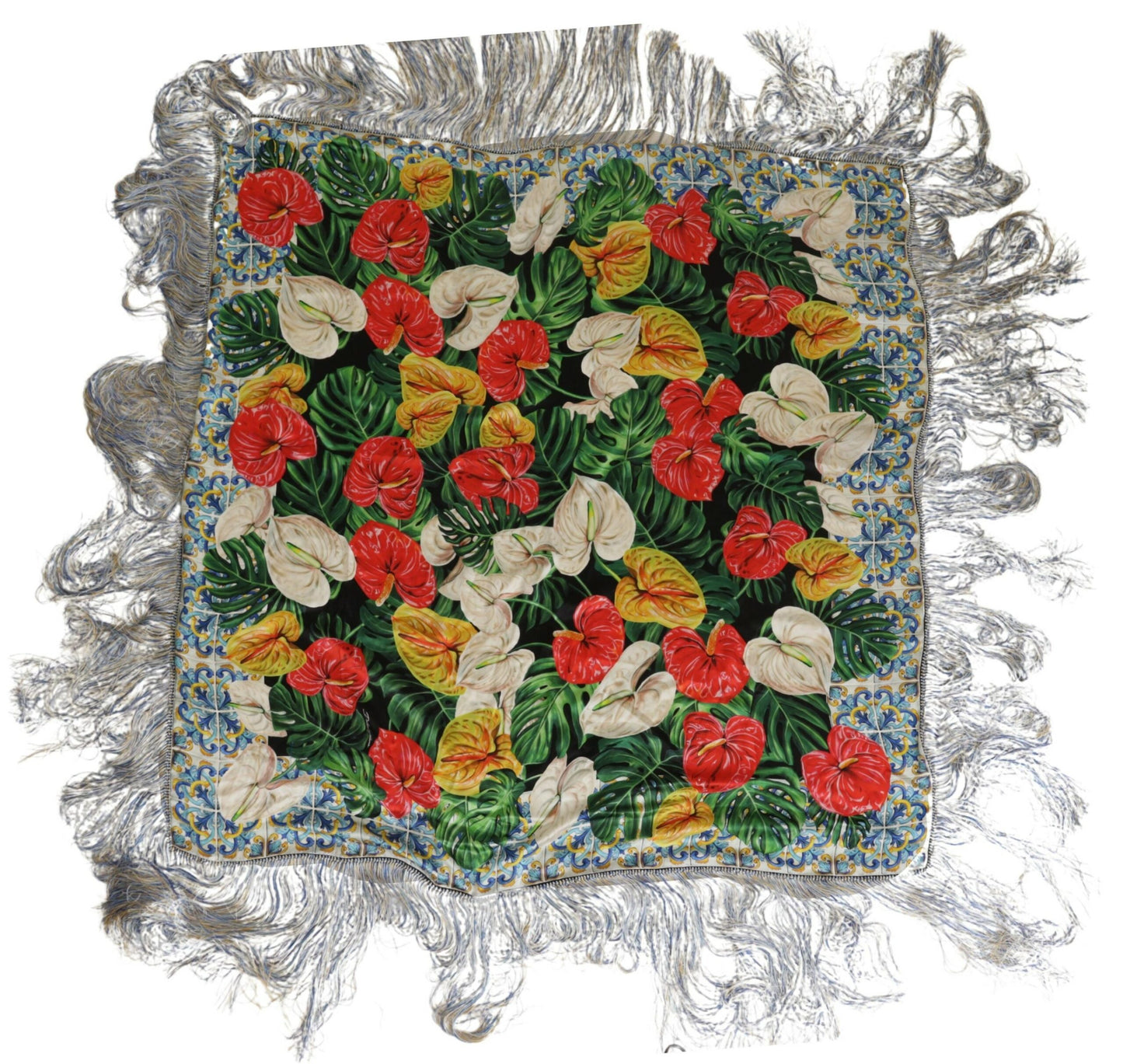 Dolce & Gabbana Elegant Floral Silk Scarf with Fringes