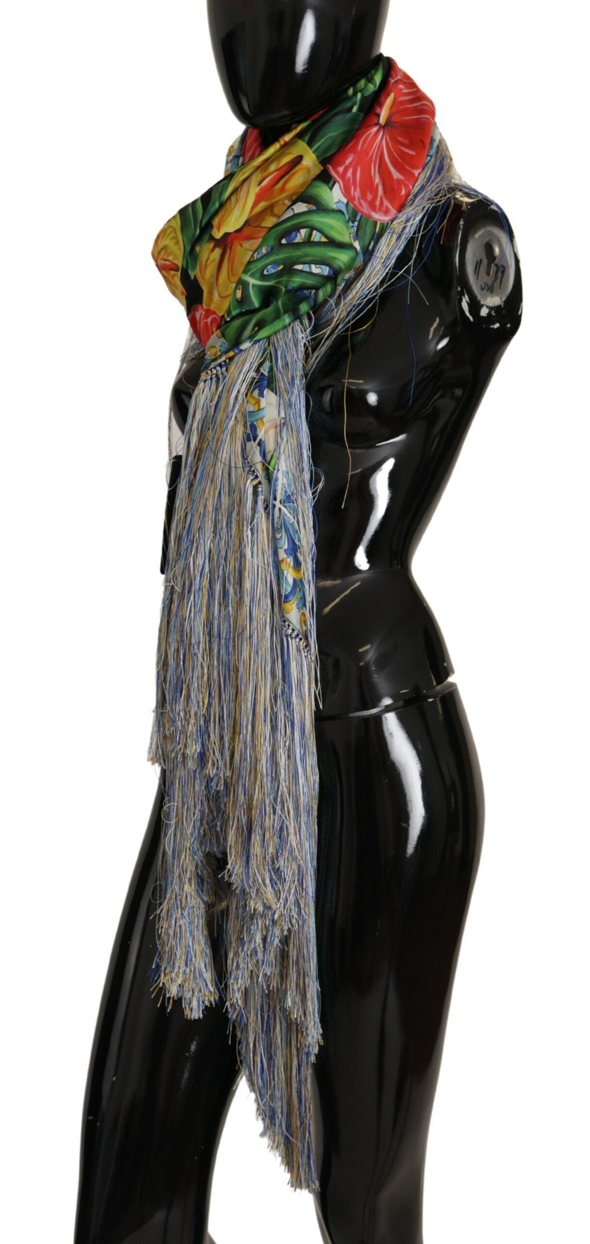 Dolce & Gabbana Elegant Floral Silk Scarf with Fringes