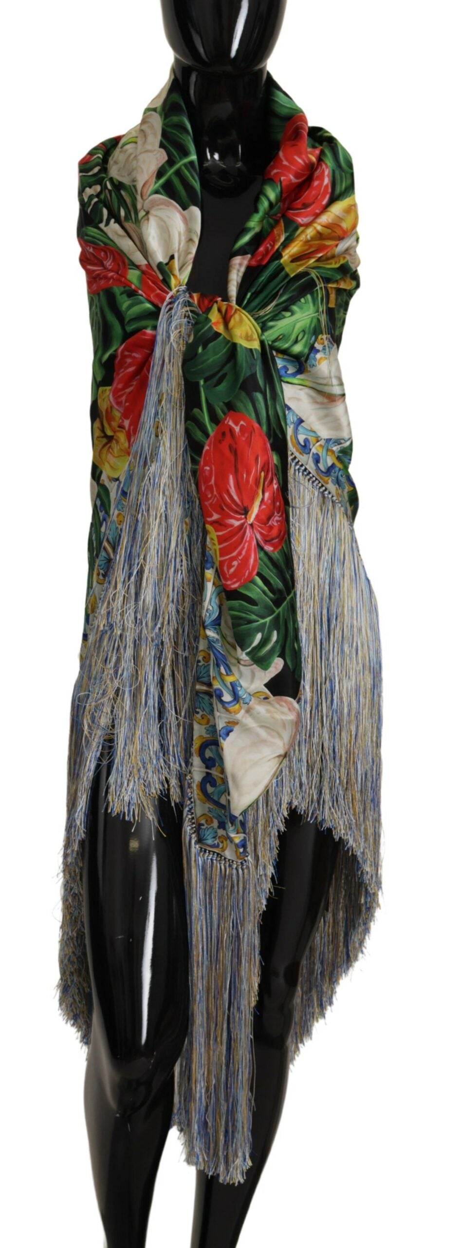 Dolce & Gabbana Elegant Floral Silk Scarf with Fringes