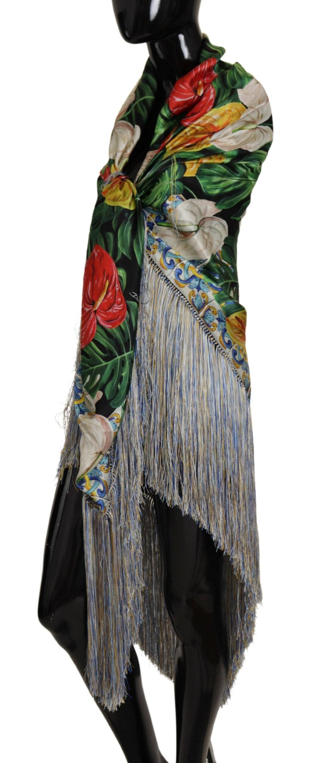 Dolce & Gabbana Elegant Floral Silk Scarf with Fringes