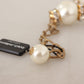 Dolce & Gabbana Elegant Faux Pearl Charm Necklace with Crystal Accents