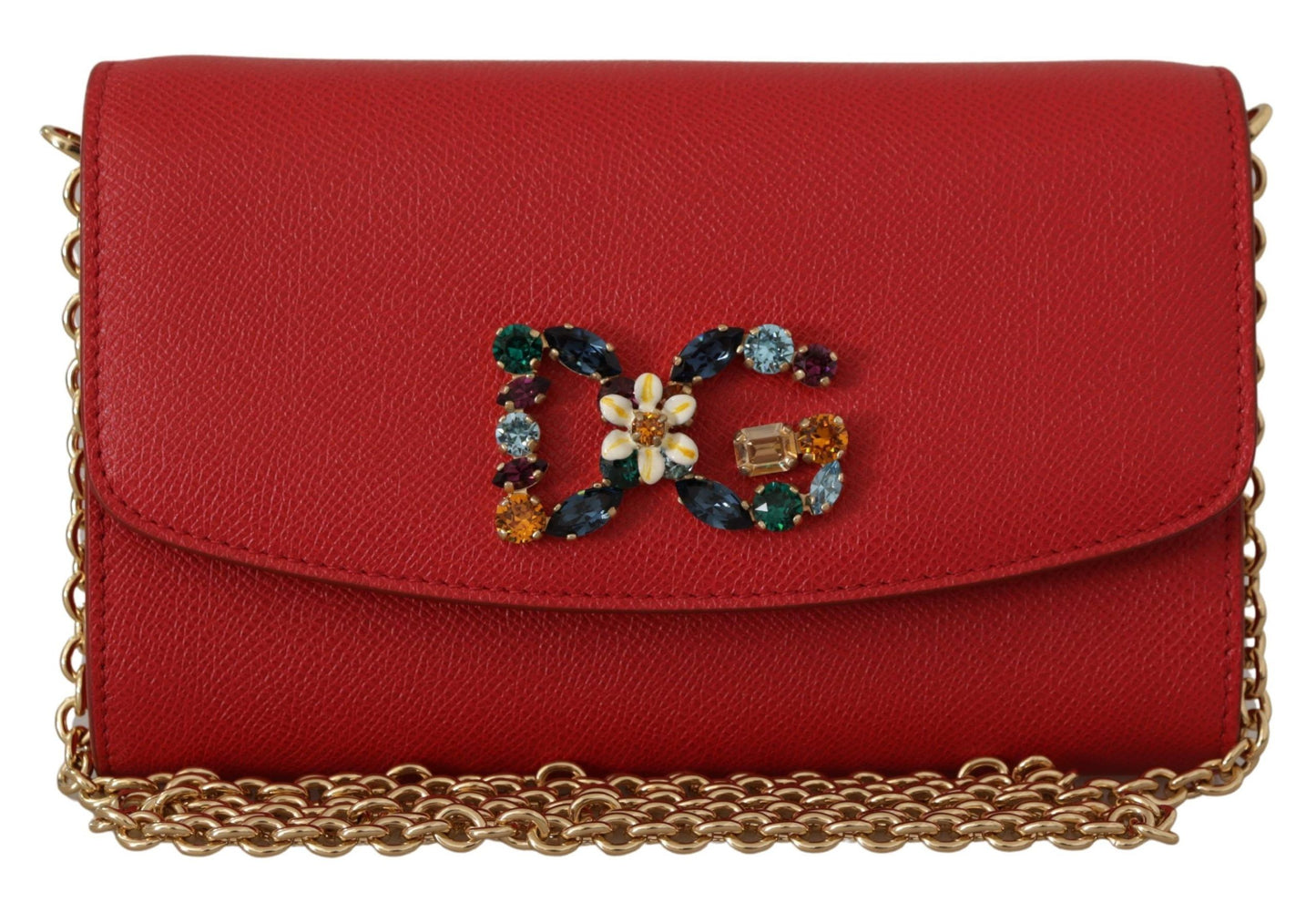 Dolce & Gabbana Elegant Red Leather Shoulder Bag with Gold Details