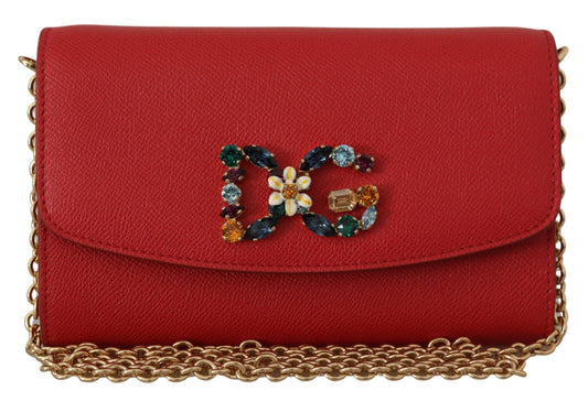 Dolce & Gabbana Elegant Red Leather Shoulder Bag with Gold Details