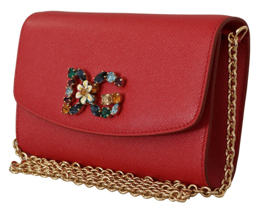 Dolce & Gabbana Elegant Red Leather Shoulder Bag with Gold Details